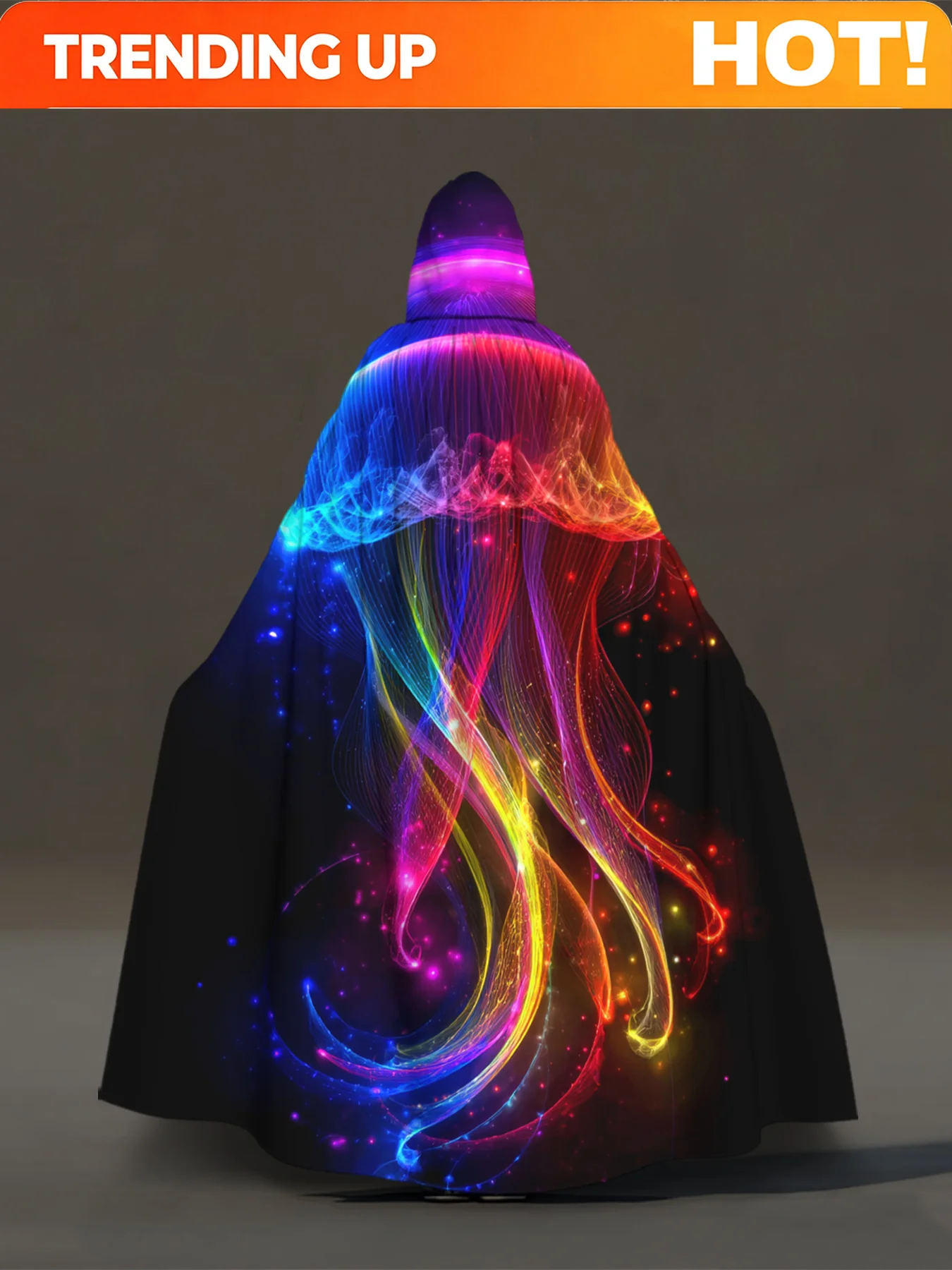 Customization 1pc Neon Glow Hooded Robe - Full-Body Retro Neon Jellyfish Costume Cloak With Hooded Capes, Machine Washable Polye