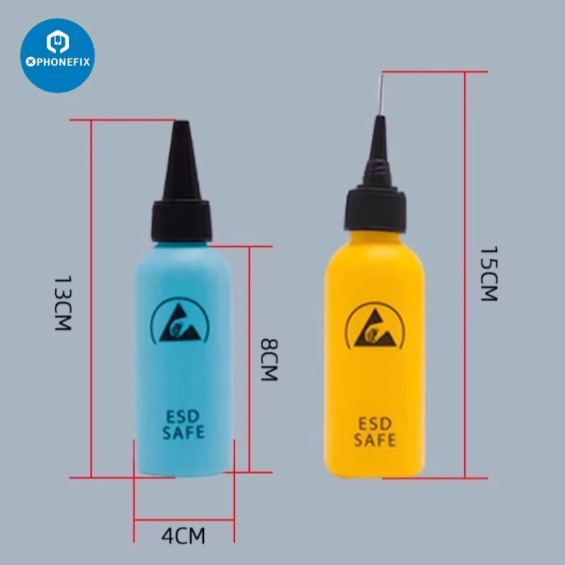 FX432N Durable 60ml Anti Static Solvent Bottle with Stainless Needle Tip Liquid Flux Alcohol Oil Dispenser for Phone Repair Tool