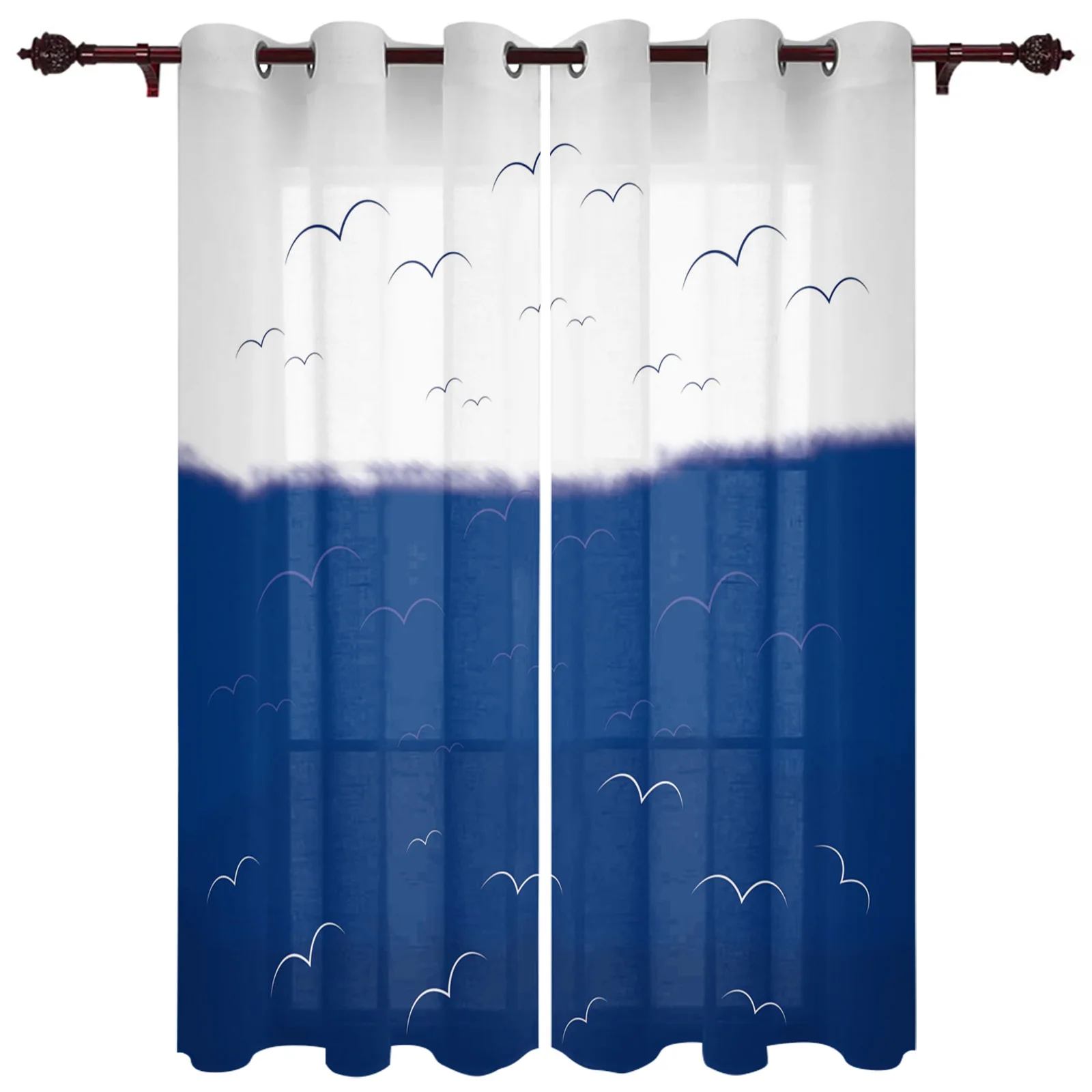 Gradient Sky Watercolor Flying Bird  Curtains in Kitchen Living Room Modern Design Home Decoration Printed Drapes for Balcony