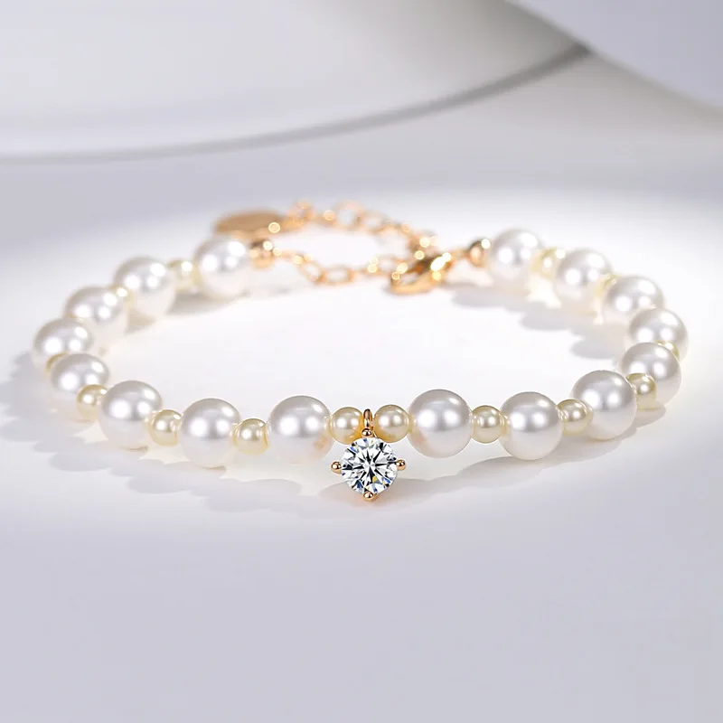 S925 Silver 50 Points Moissanite Korean Versatile Beads Classic Bracelet Feminine Elegant Intelligent Party Wear