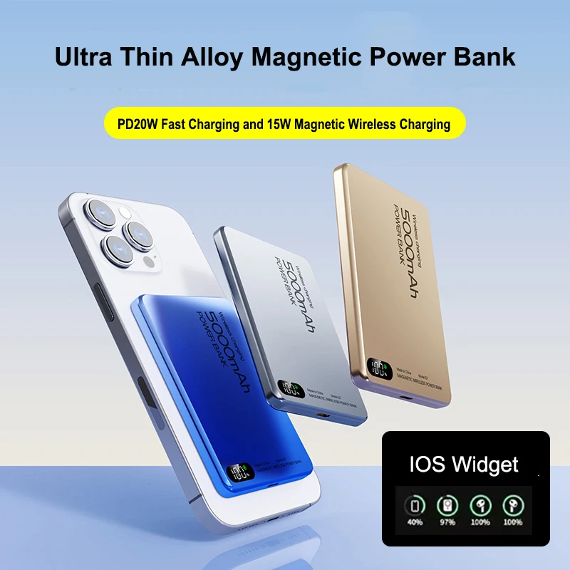 PD20W Magnetic Power Bank 10000mAh Thin Portable Wireless Fast Charger Powerbank for Magsafe for iPhone 16 Samsung Xiaomi Huawei