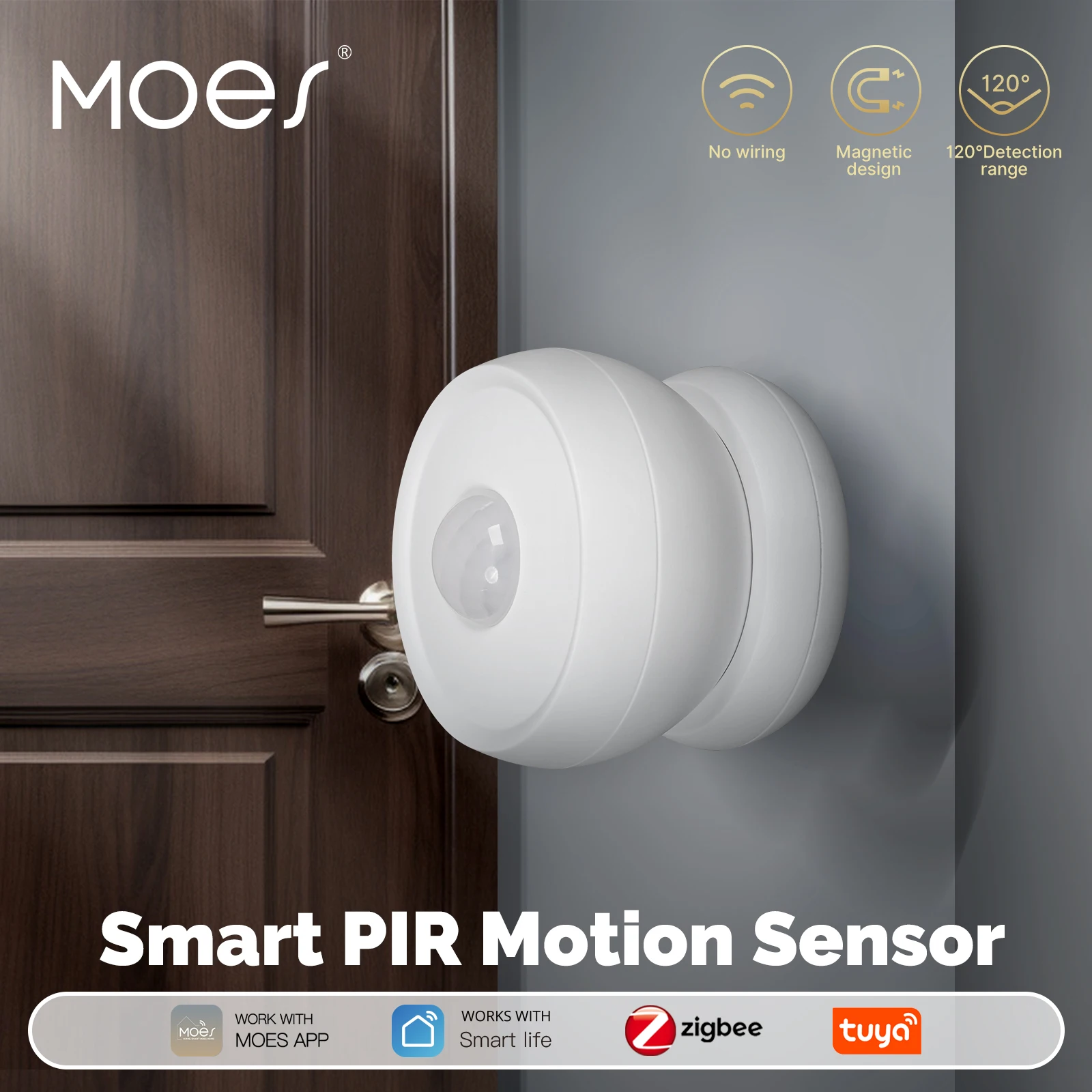 MOES Tuya Zigbee Smart PIR Sensor Human Body Infrared Motion Detector With Magnetic Base Home Security Automation Battery Power