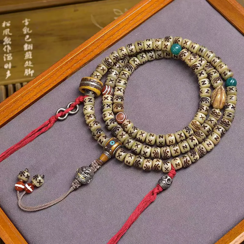 108 Of Backflow A Dai Bucket Buddha Necklace Agate Melon Beads Yak Bone Accessories