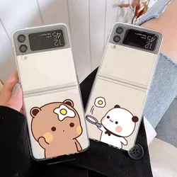 웃긴 곰 커플 쌍 케이스 삼성 갤럭시 Z 플립 6 Z플립 5 Z플립7 만화 투명 커버 삼성 Z플립 4 3 펀다스
