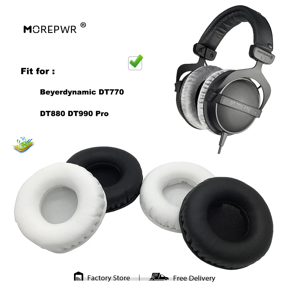 Almofadas de substituição para fone de ouvido beyerdynamic dt770 dt880 dt990 pro, peças de couro, almofada de veludo, capa de manga de fone de ouvido