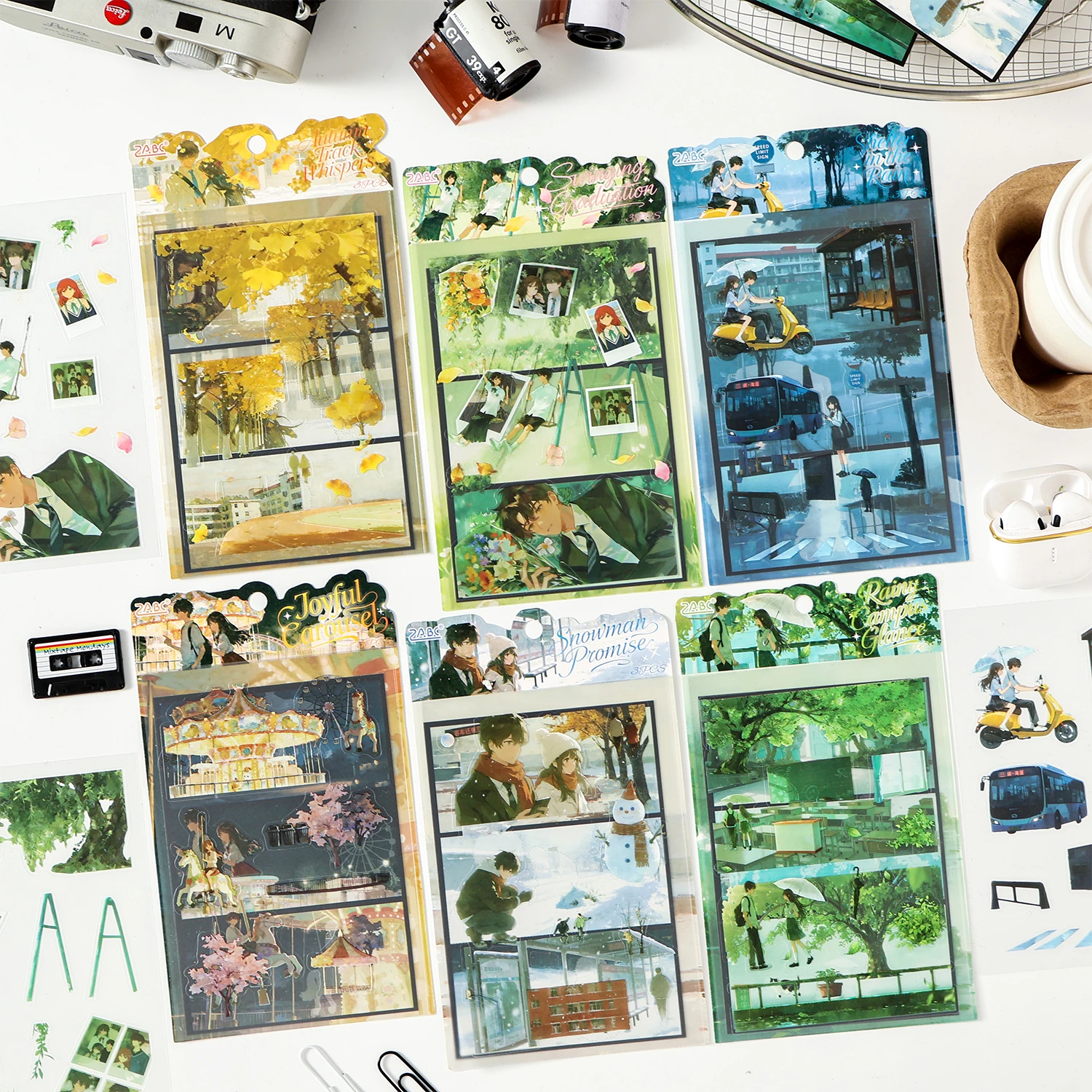 Card Lover 3 Pcs [Youth Time Difference] Landscape Stickers For Journal Scrapbooking Encounter Moment Amusement Park Heartbeat