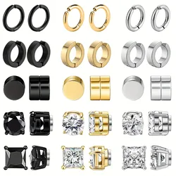 5-Pack Stylish Stainless Steel No-Pierce Stud Earrings for Men - Perfect for Any Occasion