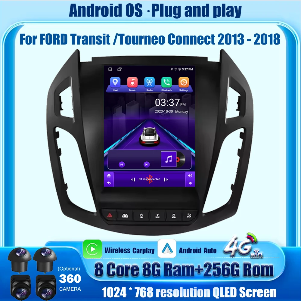 Wireless Carplay For FORD Transit /Tourneo Connect 2013-2018 Android 16 Auto Car Radio Multimedia Player GPS Navigation 9.7 Inch