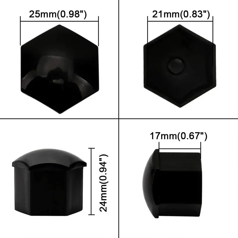 20 Pcs Car Wheel Nut Caps 17mm/19mm/21mm Auto Hub Screw Cover Black Plastic Anti Dust Car Wheel Nut Bolt Covers Tire Accessories