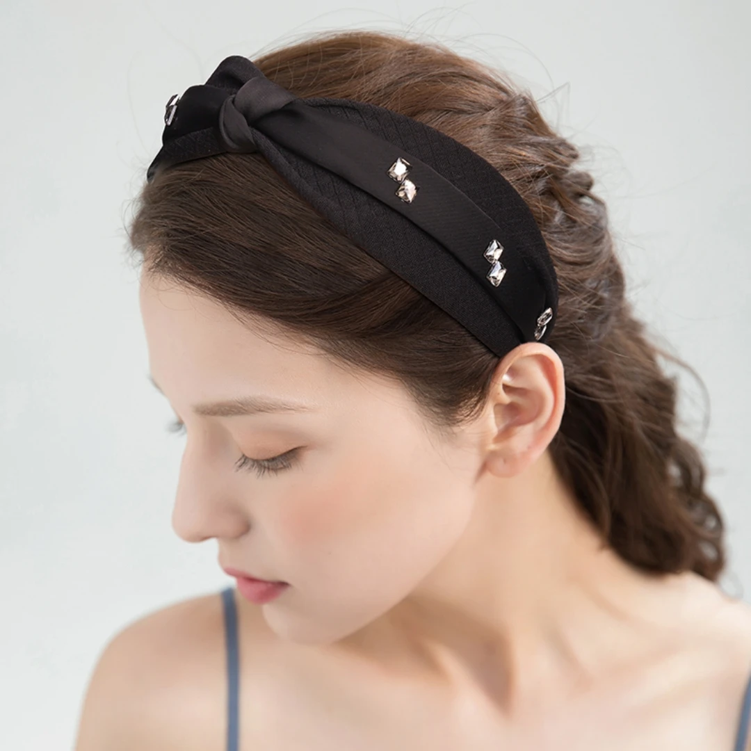 New Center Knotted Headbands for Women  Vintage Hair Bands Cloth Wide Hairband For Adult Center Knot Headwear