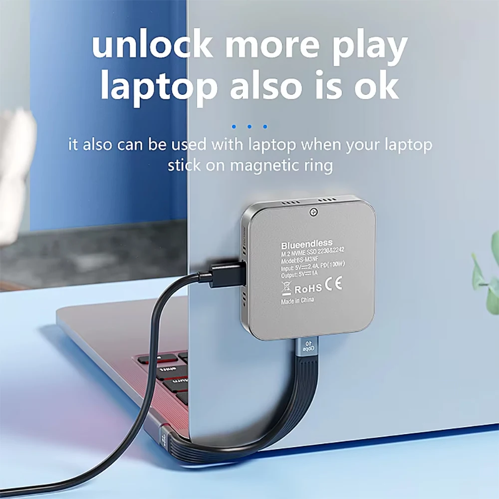 Docking station SSD M.2 NVME 8 in 1 USB3.1 10Gbps PD 100W Caricatore 4K60HZ HDTV Custodia magnetica SSD M2 per iPhone15 Pro MacBook