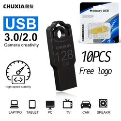 메탈 USB 플래시 드라이브, 펜 드라이브, 64GB 메모리 스틱, 128GB USB 스틱, 로고 U 디스크 설정, 4GB, 16GB, 32GB 펜 드라이브, 무료 배송, 10PCs/로트