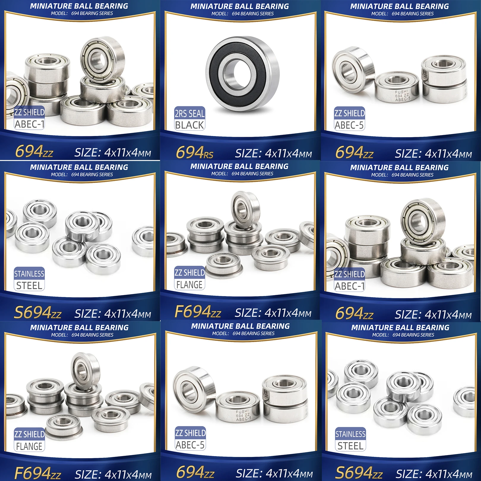 

FUSHI 694 ZZ Bearing 4x11x4 mm 10Pcs 694ZZ RS 2RS Flange Handpiece Bearings For Strong Industrial Motors High Speed