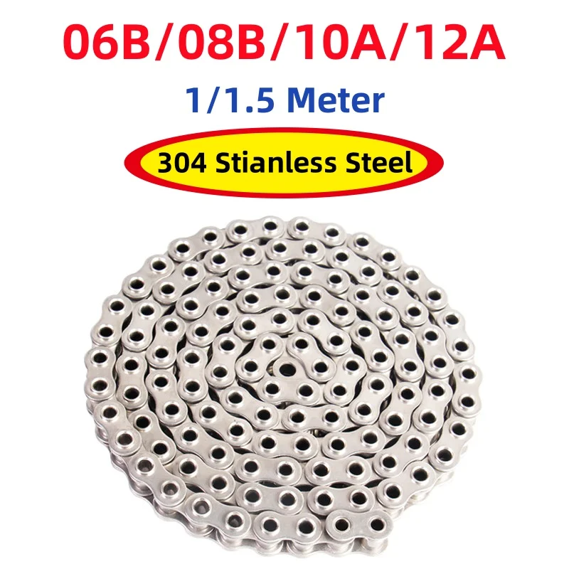 06B/08B/10A/12A 304 Stianless Steel Hollow Pin Chain Short Pitch Roller Chains For Industrial Transmission
