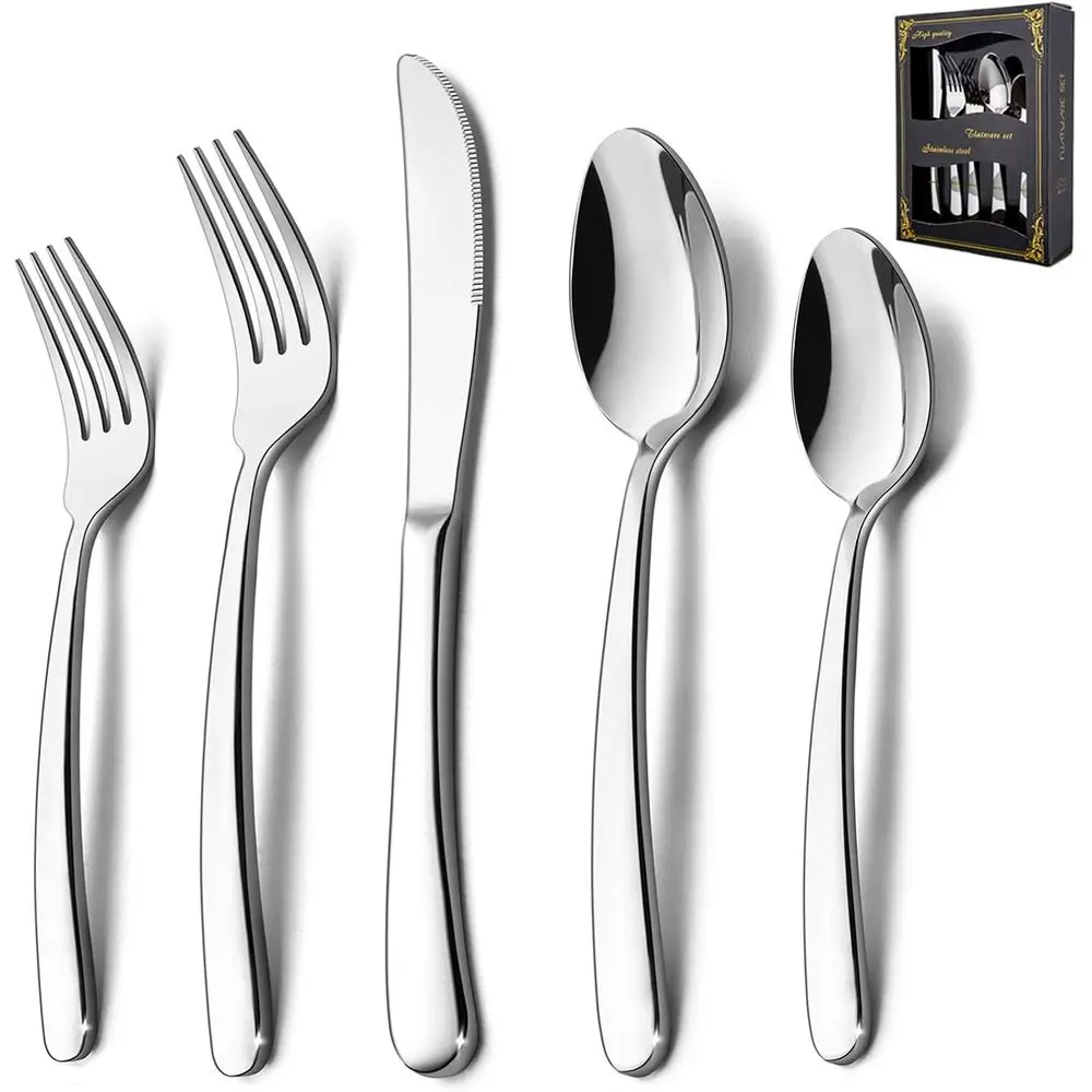 

Набор сверхпрочных столовых приборов, столовые приборы из нержавеющей стали из 60 предметов для 12, современный и элегантный дизайн включает ножи/вилки/ложутку.