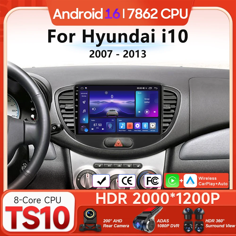 

Для Hyundai i10 I10 2007-2013: Android мультимедийный плеер для автомобиля, беспроводной Carplay, автомагнитола, видео, Wi-Fi, навигация, GPS