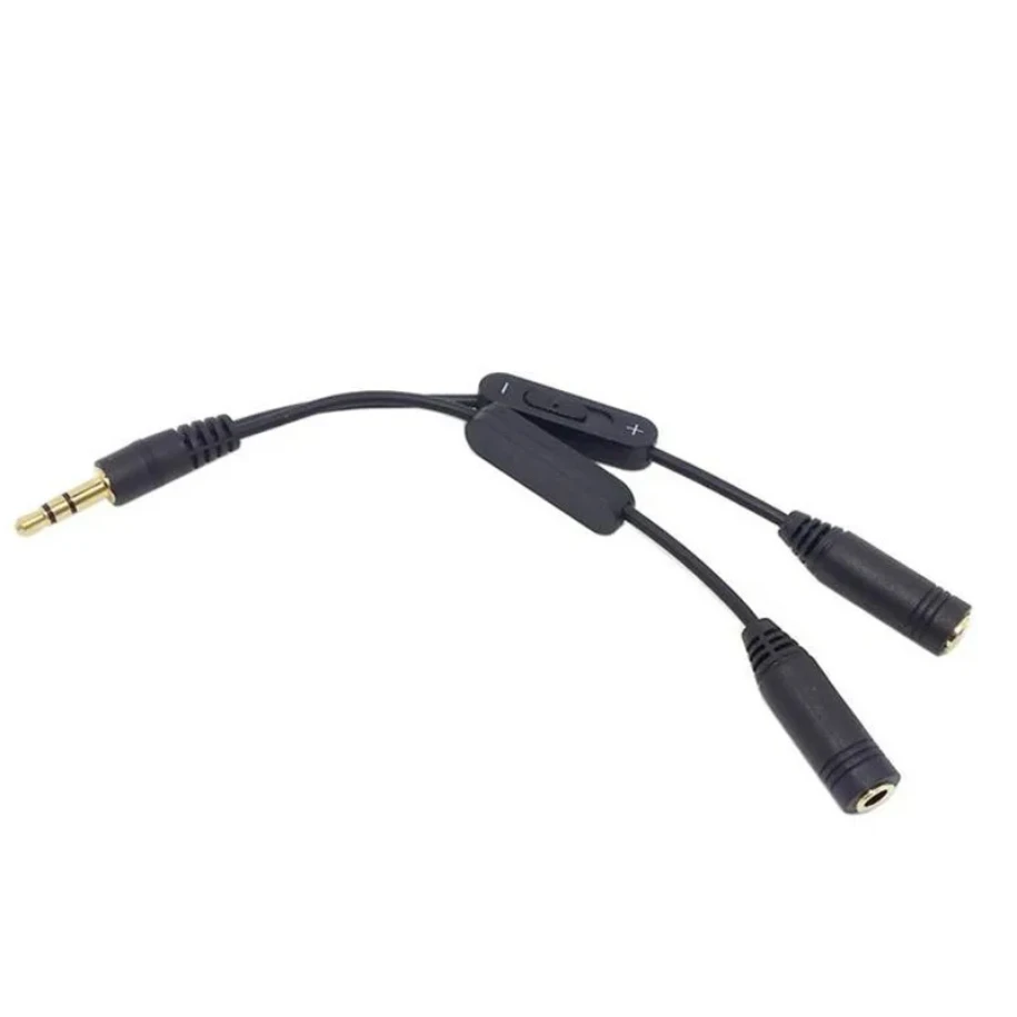 

100pcs/lot 3.5mm 1 Male to 2 Female Stereo Audio Cable Y Splitter Adapter Volume Control Headphone Earphone Phone Aux Cord