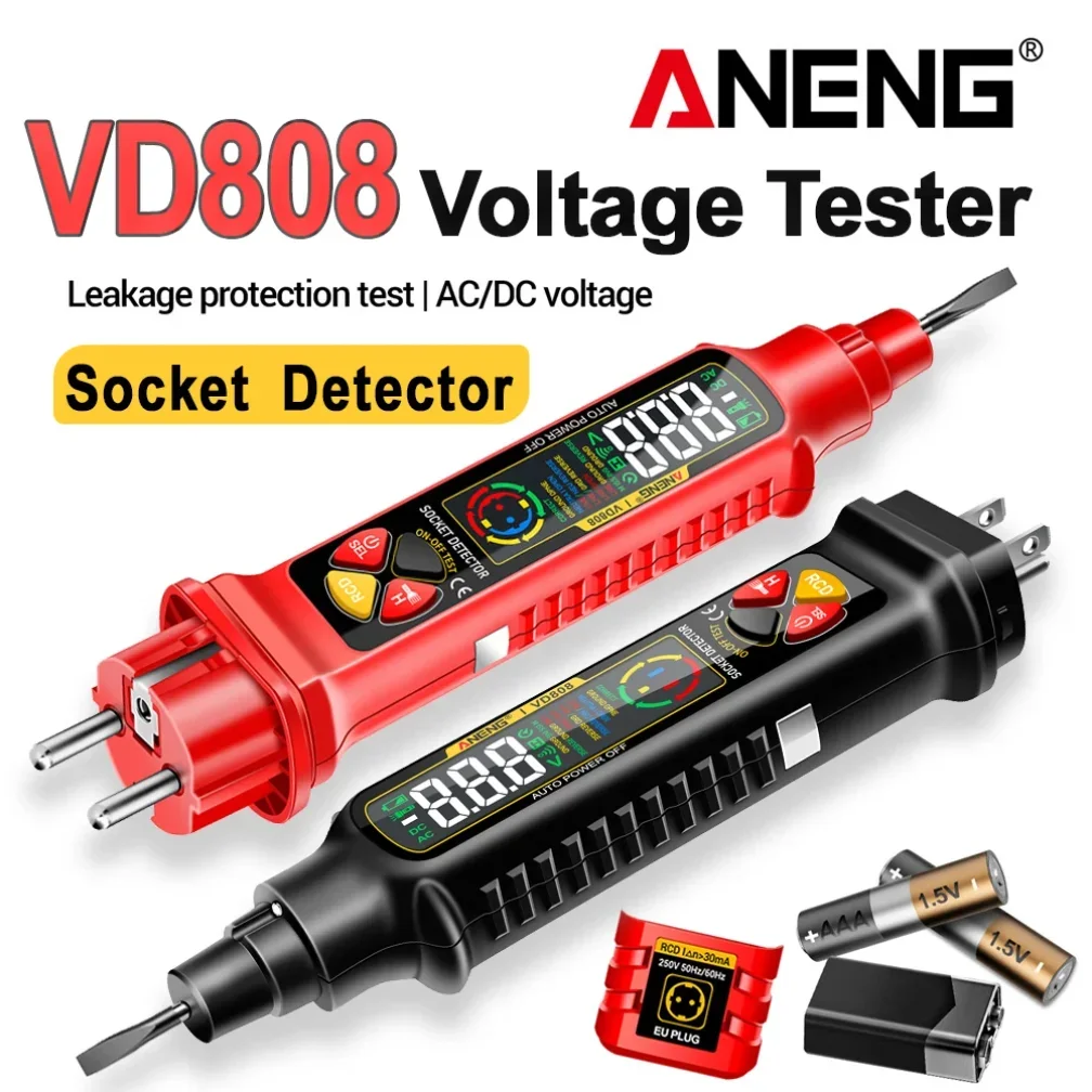 

Socket Circuit Analyzer ANENG VD808 Socket Tester Digital Circuit Breaker Finder AC/DC Voltage Leakage Polarity Leakage Test