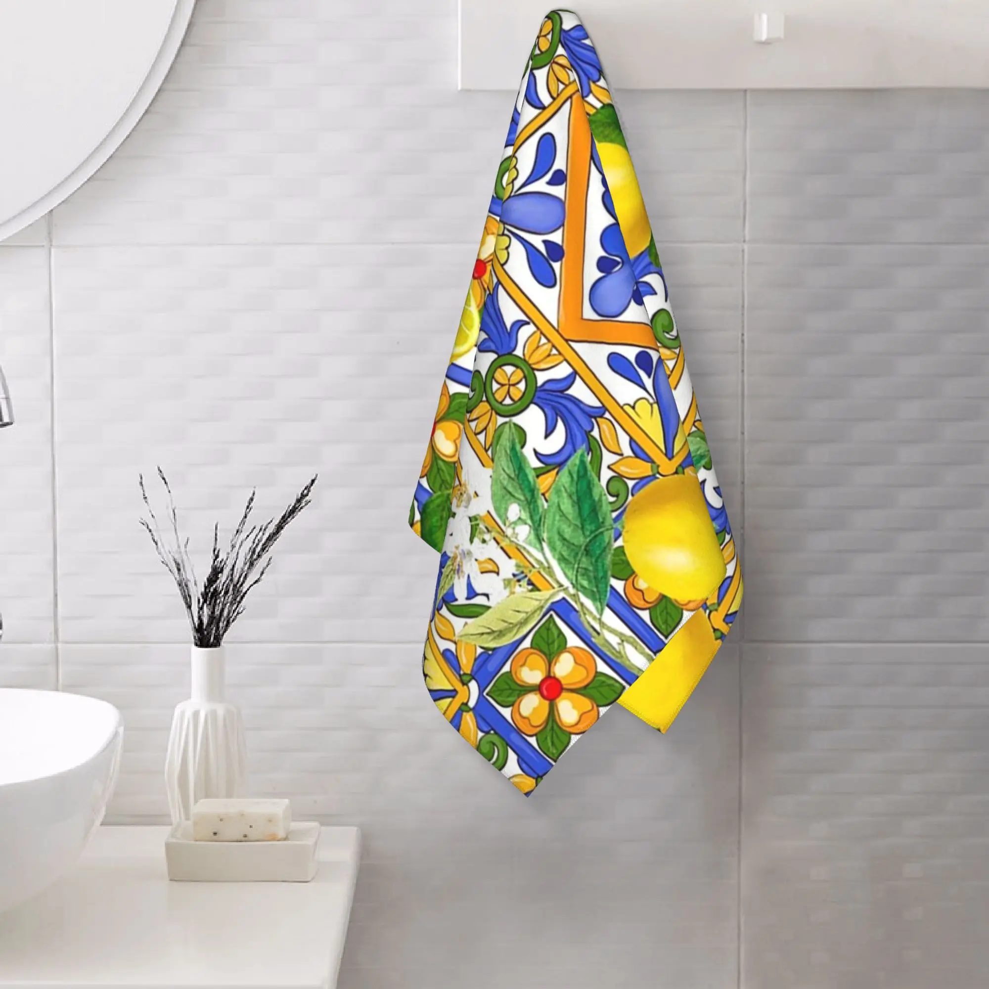 Custom Summer ,Sicilian tiles ,citrus,oranges Soft Face Towel Quick Dry Pool Bath Cotton Towels Absorbent Quick