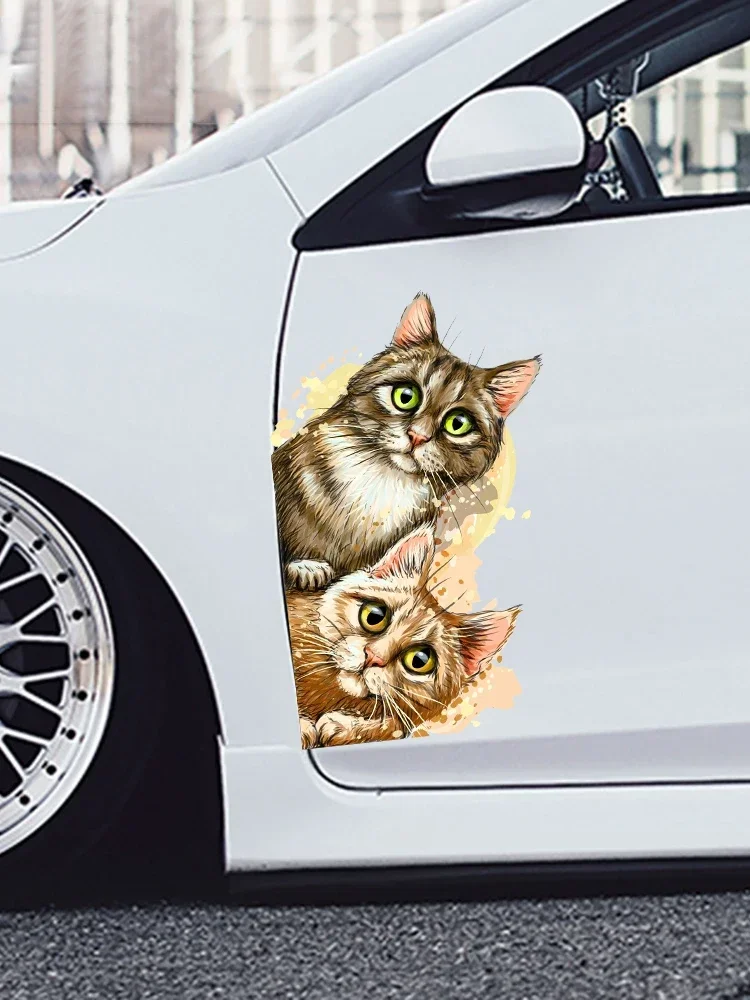 FUYOOHI Play Stickers Two Cute Cats Peeking Car Sticker on Bumper Rear Window Motorcycle Laptop Helmet Waterproof Auto Decors