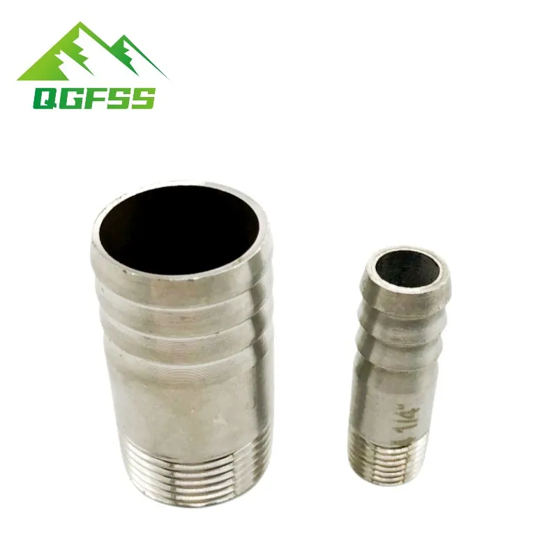 Polished 1/4\'\' - 2\'\' BSP Male Thread + Barbed 304 Stainless Steel Fitting SS304 Coupling Straight Water Hose Pipe Connector