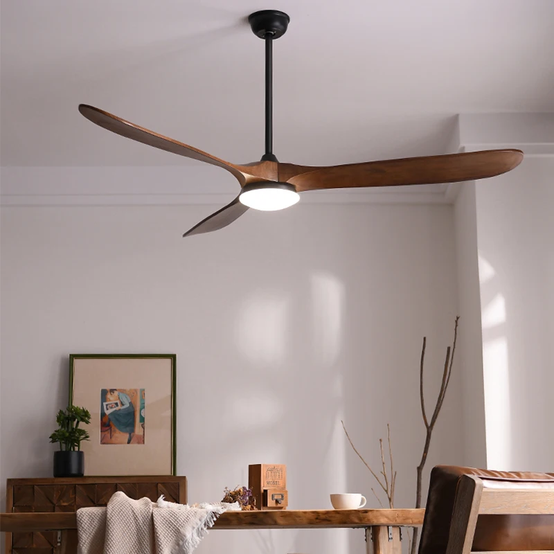 42 52 60 Inch Ceiling Fan 110-240V With LED Light DC Industrial Wooden Remete Control  Vintage for Kitchen Residential Garage