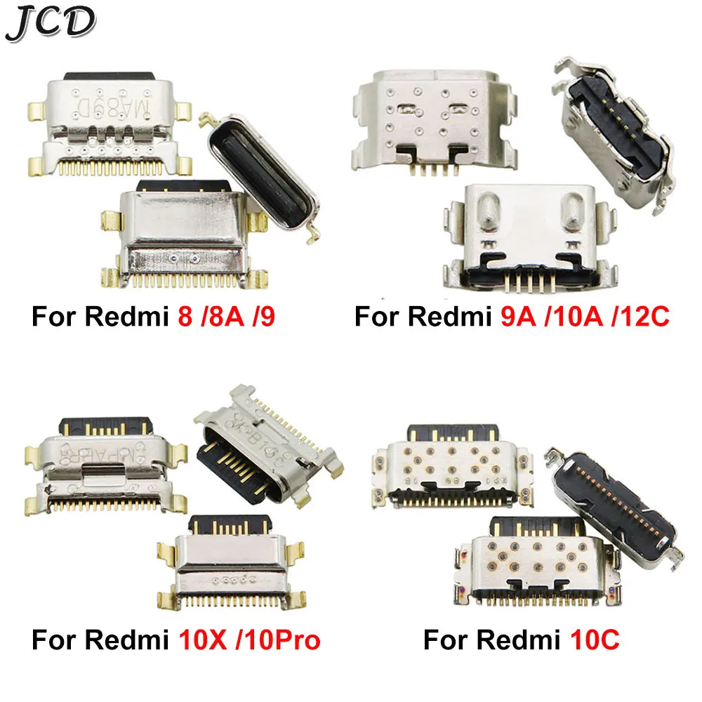 JCD 10pcs For Xiaomi Redmi 8 8A 9 9A 10A 10X 10C 12C Note 11 10 9S 9 8 7 Pro USB Charger Port Dock Socket Charging Connector