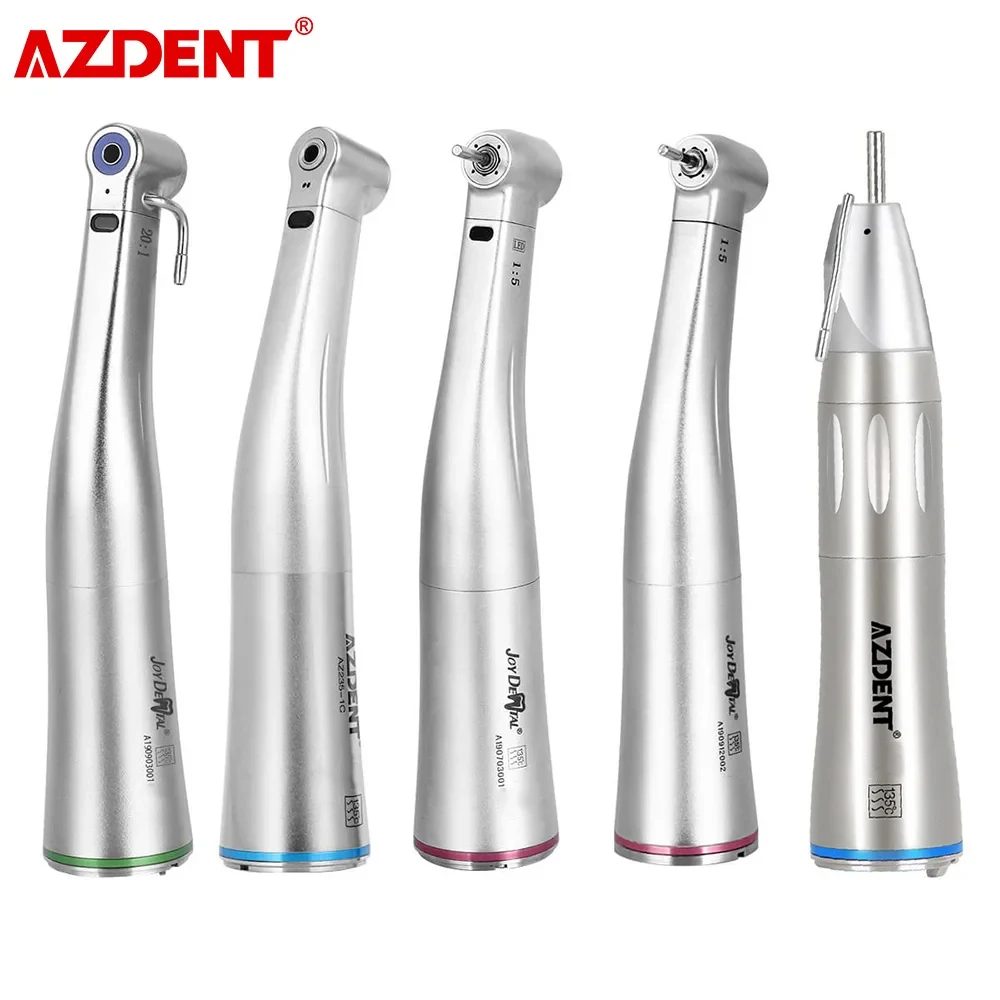 AZDENT Dental Contra Angle LED Fiber Optic Low Speed Handpiece E-type Push Button Type Chuck Handpiece 1:1/1:5/20:1/1:4.2