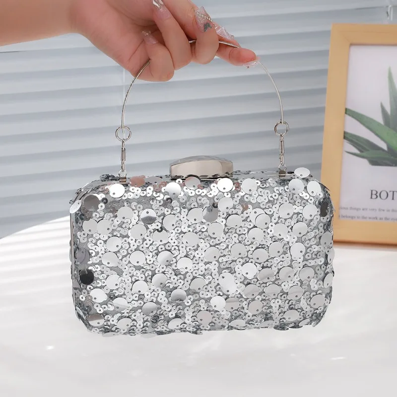 Champange Glitter Bags for Women Fashionable Blingbling Night Party Clutch Sequined Wedding Handbags Retro Square Evenings Purse