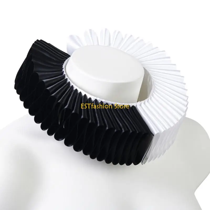y5gc-clown-costume-ruff-collar-faux-collar-insert-pleated-design-cosplay-neckwear
