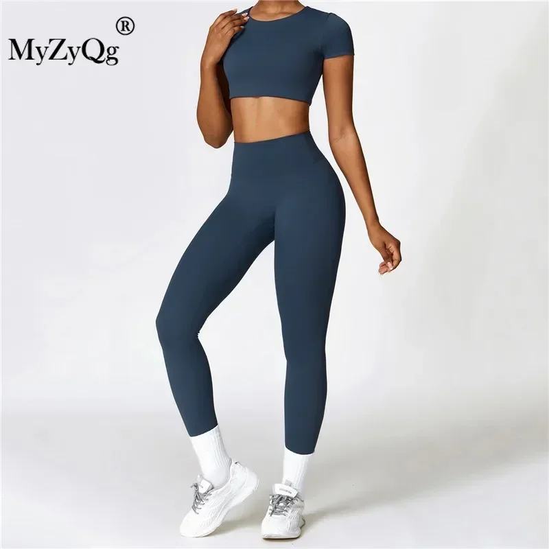 MyZyQg Women Pant Sets High Intensity Tight Yoga Short Sleeve T-shirt Outside Leisure Sports Pilate Running Fitness Legging Suit