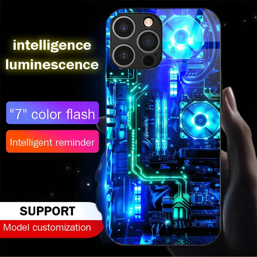 

Cyber CPU Fan Design Voice Call Flash Glowing LED Phone Case Cover For iPhone 16 E 15 14 13 12 11 Pro Max X XR XS 7 8