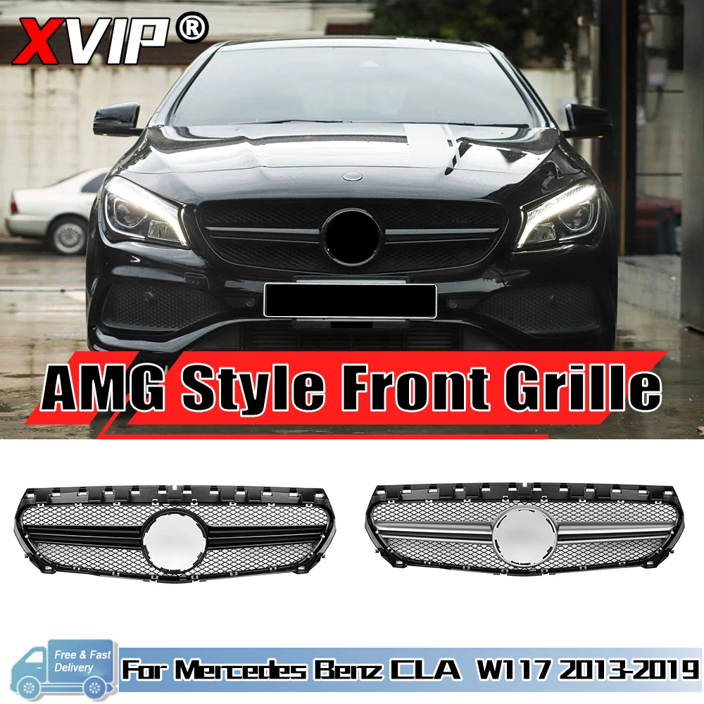 

Хромированная Серебристая решетка для переднего бампера в стиле AMG для Mercedes Benz CLA-Class W117 2013-2019 CLA180 CLA200 CLA45, черный Передний гриль