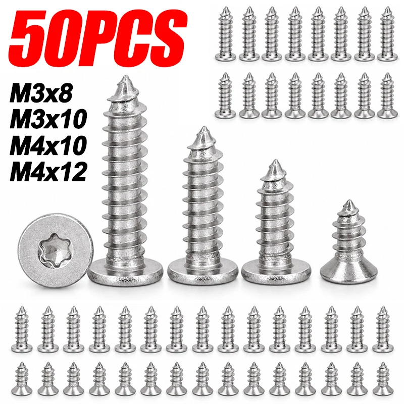Self-Tapping Six Lobe Torx Screws Flat Head Countersunk Stainless Steel Screws High-Strength Quick Tapping Screws For Wood Metal
