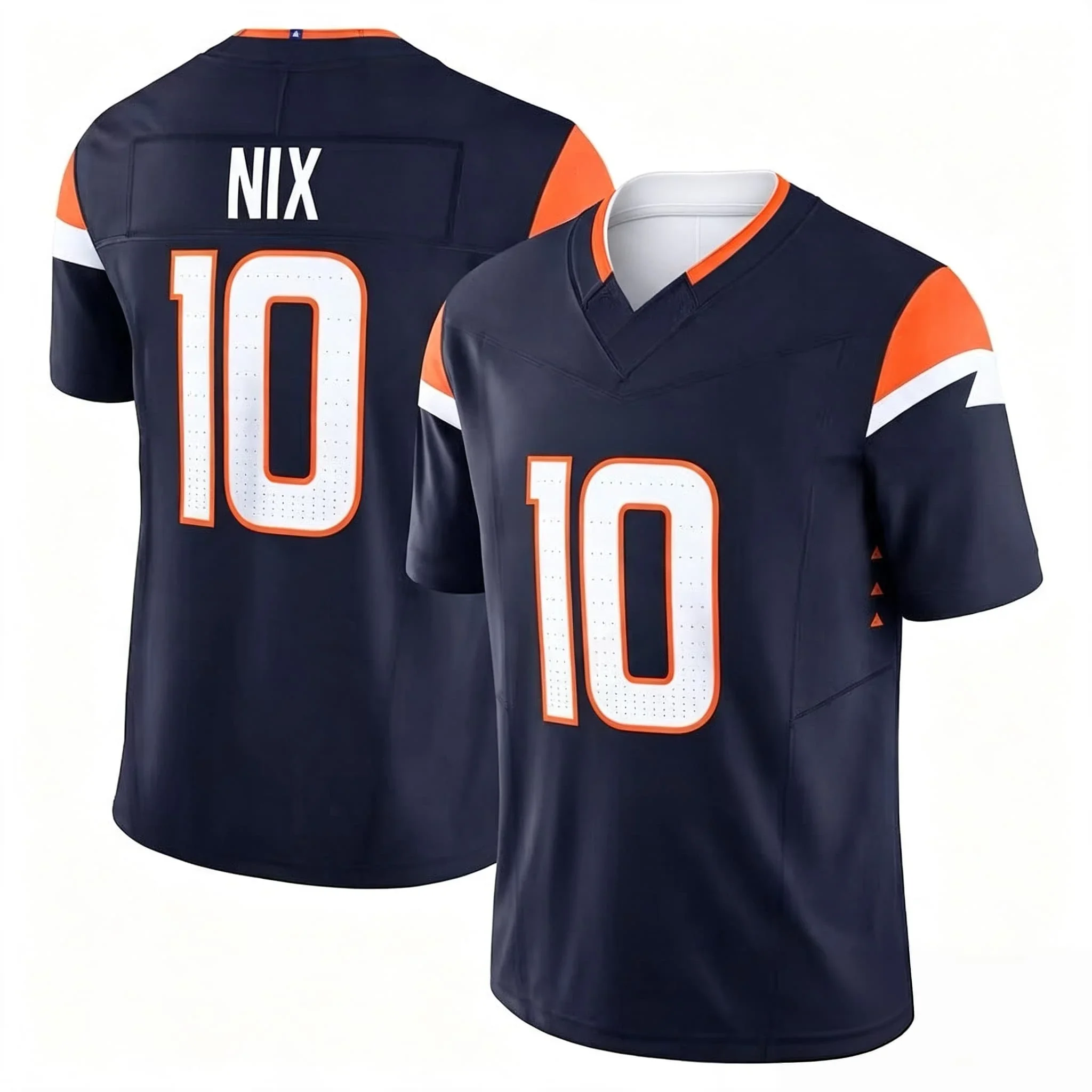 Herren Denver 10 Bo Nix Orange Heimtrikot V-Ausschnitt Kurzarm Sport-Fan-Jersey für den Alltag Freizeitkleidung Familien-Partnerlook – Detail 3