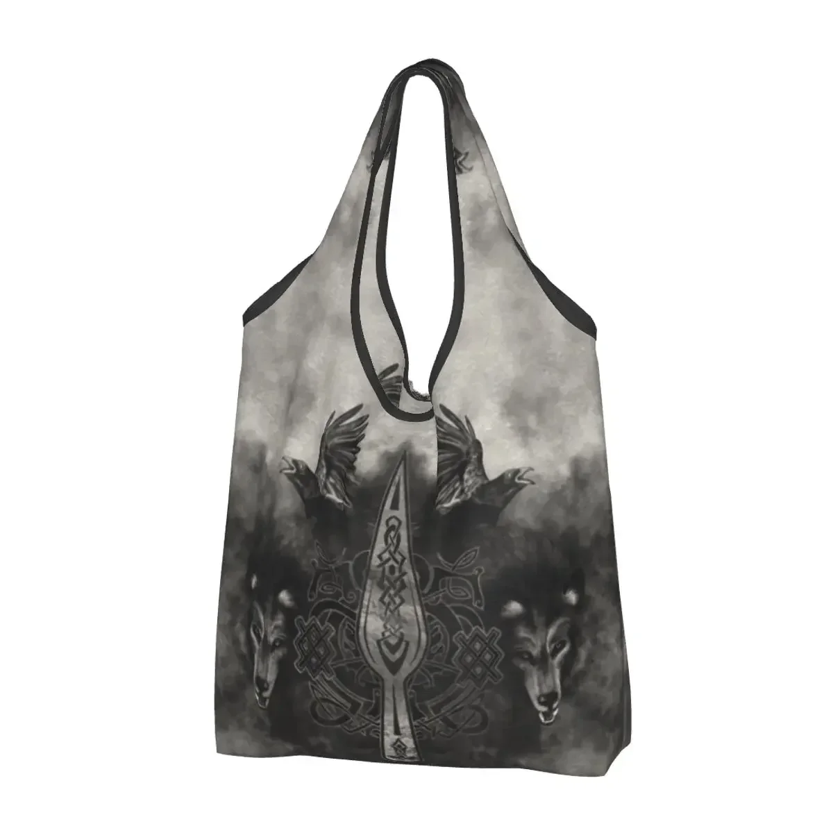 Gungnir Spear Of Groceries Shopping Bags Kawaii Shopper Tote Shoulder Bag Large Capacity Portable Norse Wolf Handbag