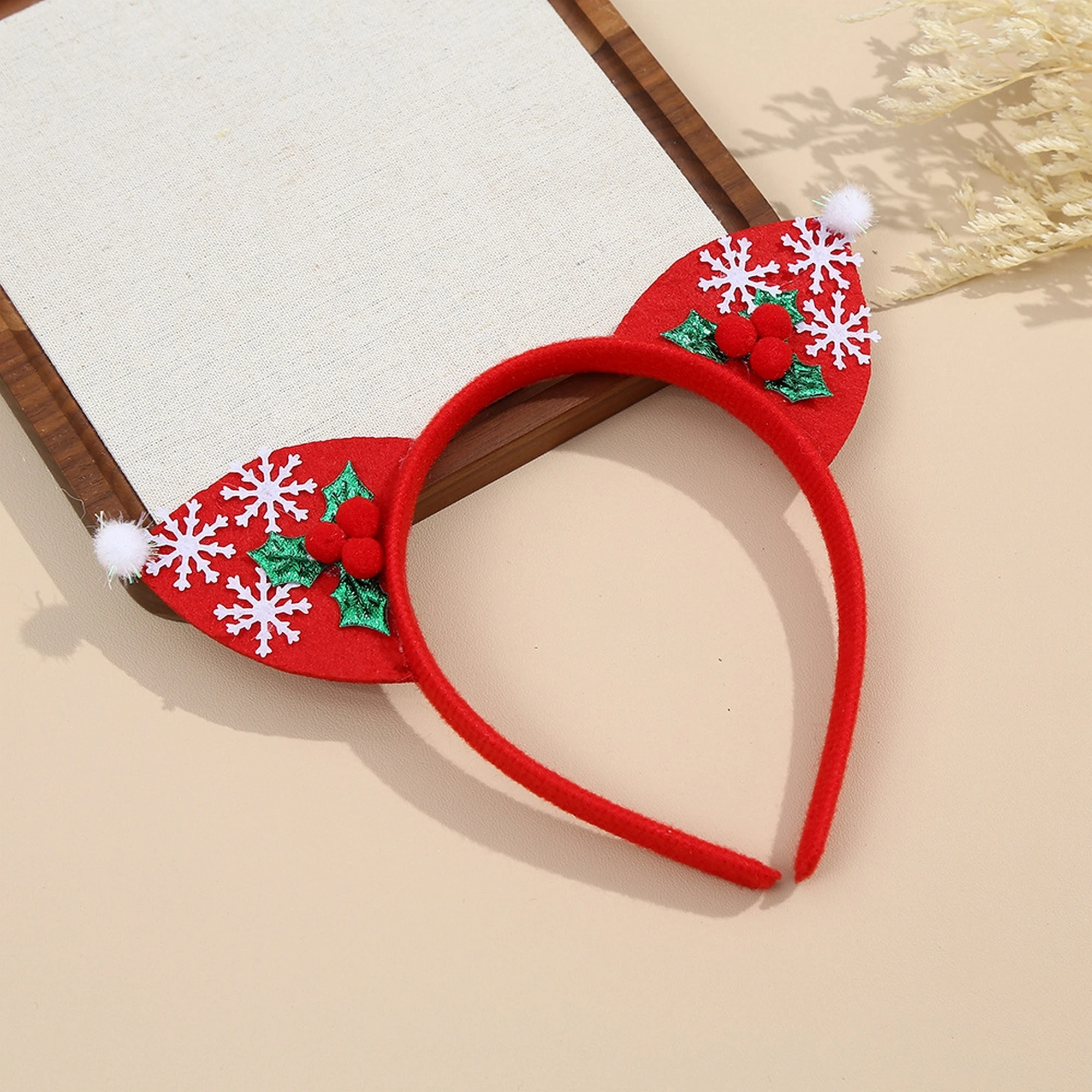 Christmas Hair Clip for Women Red Velvet Bow Hairpin with Glittery Snowflake and Berry Accents Festive Party Accessory