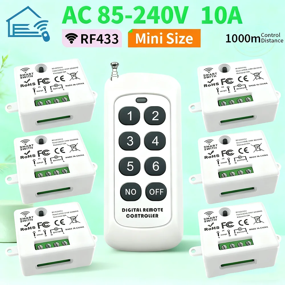 433MHz Wireless remote control switch, 110V to 220V AC power supply, 1 relay, 433MHz receiving module, for learning-type remote