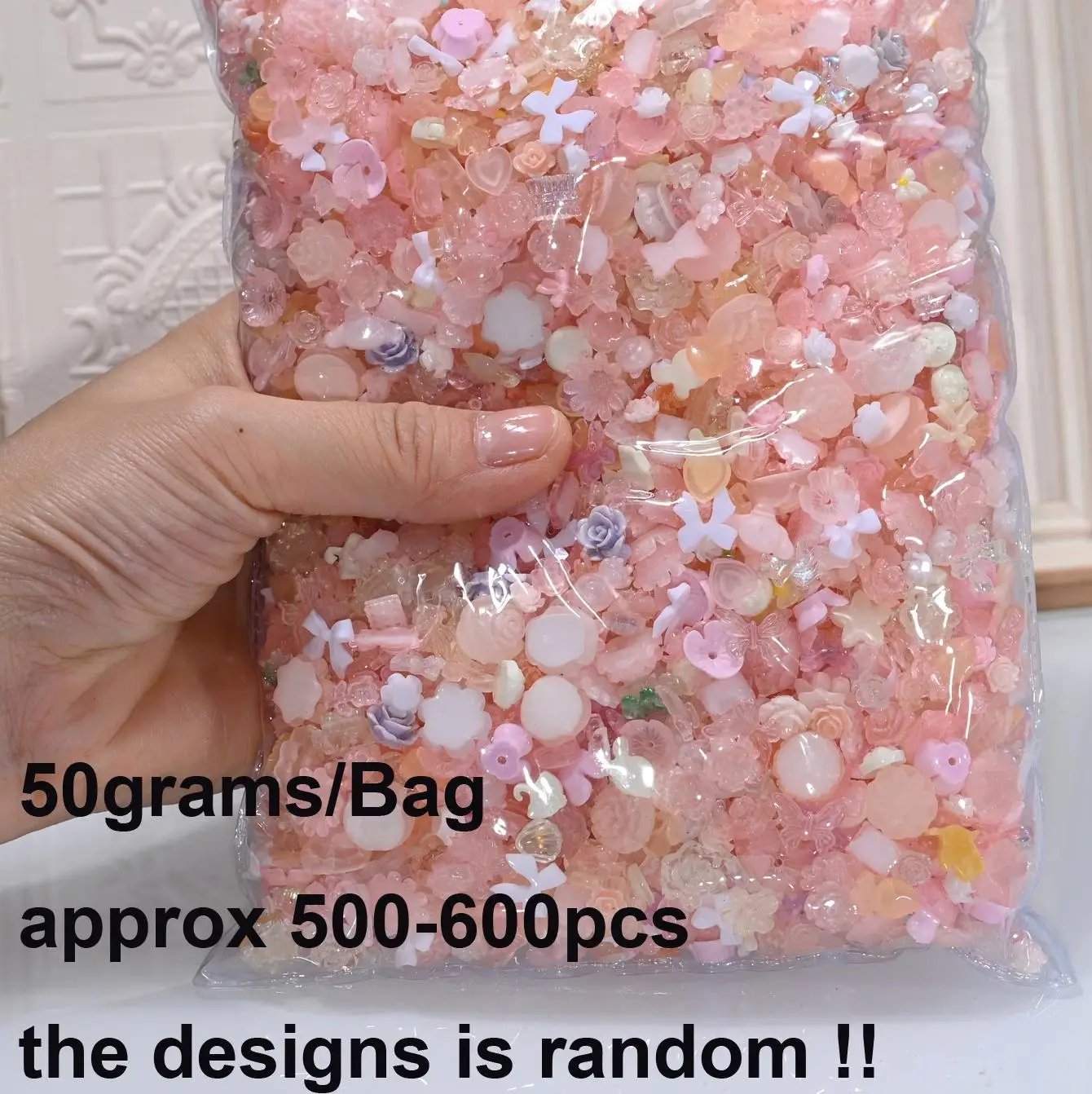 500-600 Uds 50g 3D mezclado lindo dibujos animados encantos de uñas resina flor arco decoración de uñas manicura DIY funda de teléfono accesorios piezas
