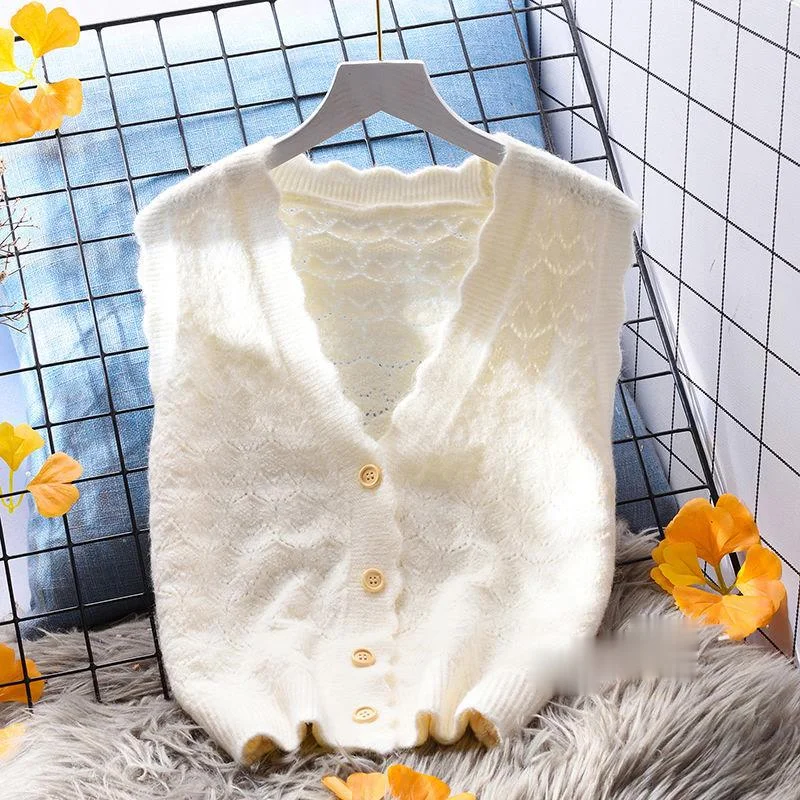 

Sweater Vest Women V-Neck Knitting Sleeveless Solid Simple Autumn Feminino Clothing Loose All-match Korean Version Leisure Soft