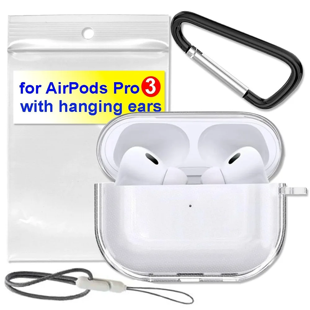 에어팟 프로3 이어폰 케이스용 투명 케이스, 귀걸이 끈 가방 포함, 에어팟 프로 3 이어폰용 낙하 방지 보호 케이스