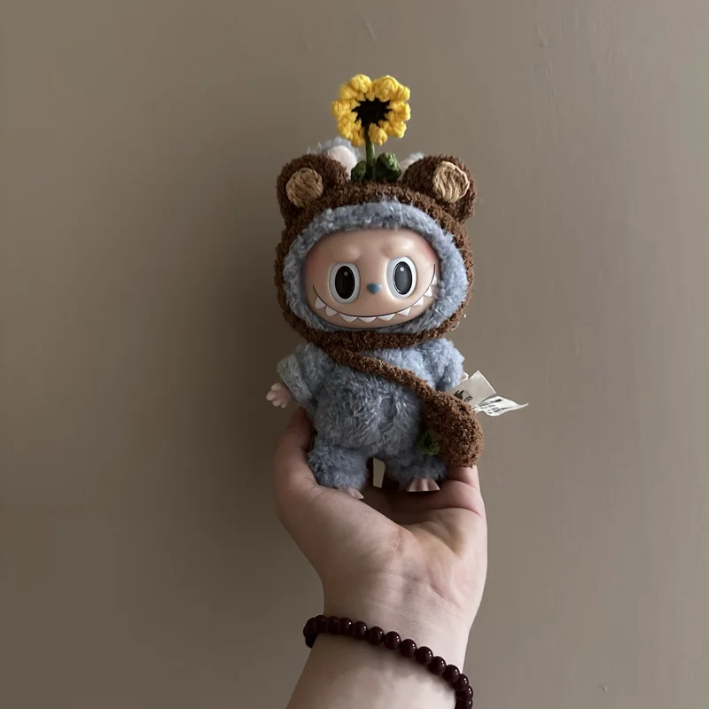 Nieuwe 17Cm Labubu Poppenkleertjes Zonnebloem Rode Bloem Hartslag Macaron labubu kleding labubu leuke kleding