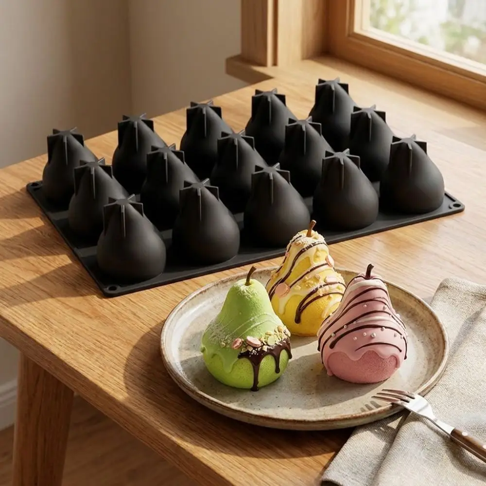 15 Cavity 3D Pear Silicone Mold Heat-Resistant Fruits Shape Baking Mousse Cake Molds Nonstick Flexible Cake Decorating Mold