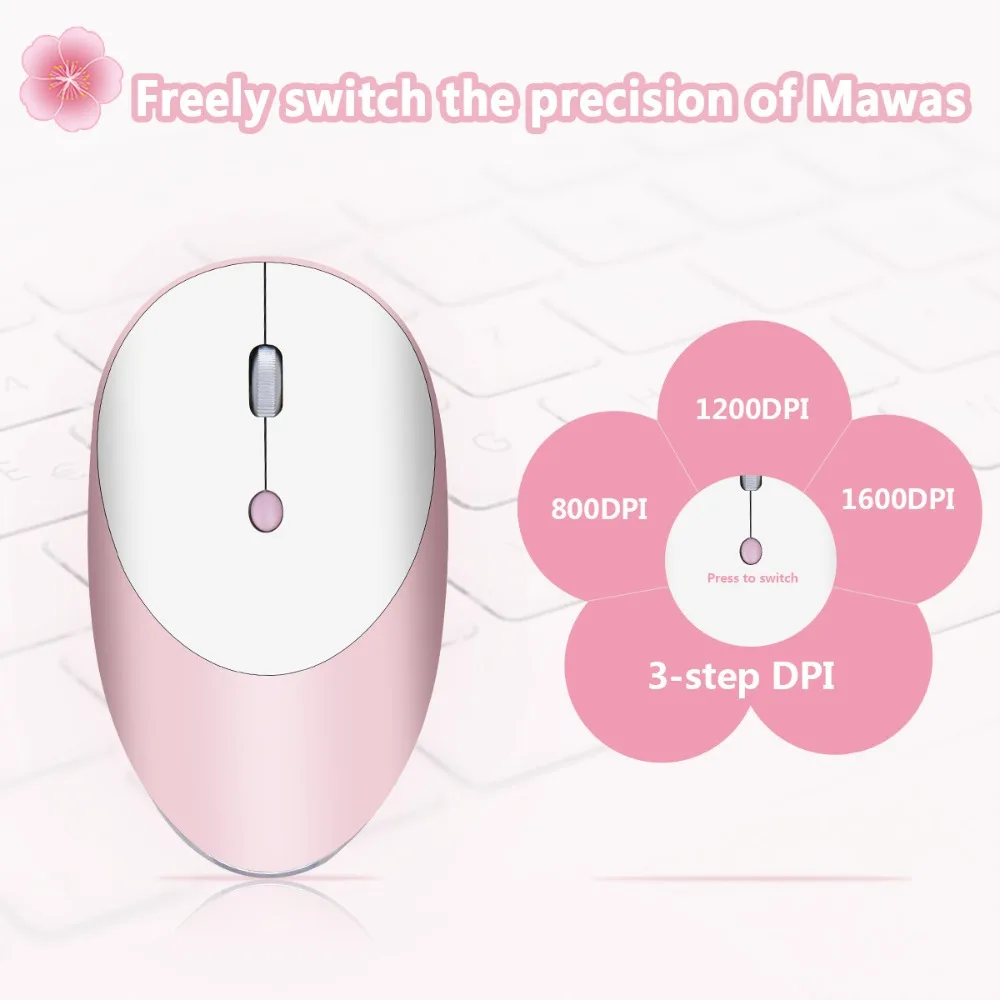 Tri-Mode Bluetooth 5.0/3.0 2.4G Wireless Mouse Silent Ergonomic Mouse 3 Adjustable DPI Pink Gaming Office Mice for Laptop PC