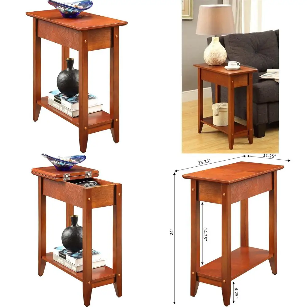 

Cherry Finish Flip Top Chairside Table with Storage and Shelf, 23.25, Suitable for Traditional & Modern Living Rooms