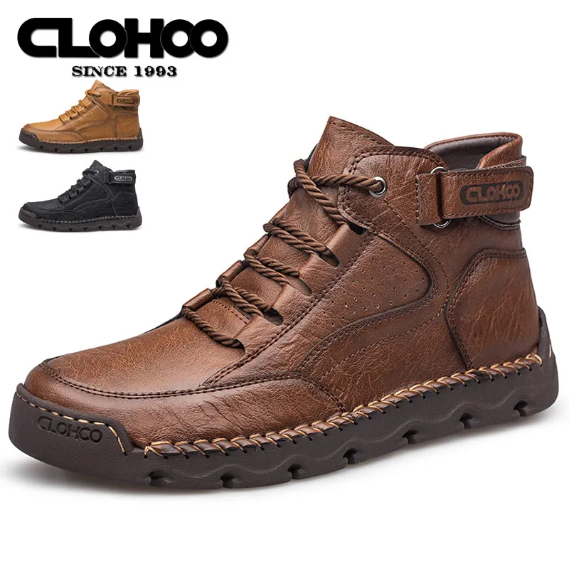 CLOHOO Hand-Sewn Men's Shoes Casual Sport Shoes with Warm Artificial Fleece Lining Soft Bottom Comfortable Breathable for Daily