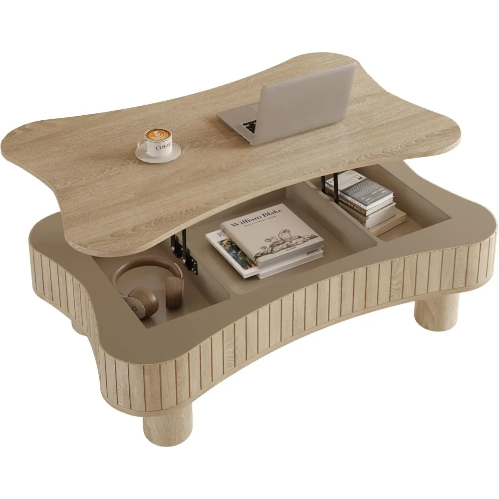 

Журнальный столик с подъемным верхом и скрытым хранилищем, Подъемные журнальные столики с бесшумным гидравлическим подъемником, Акцент низкого центрального стола в форме облака