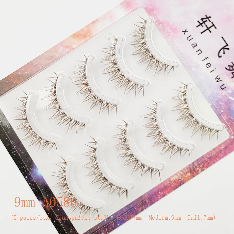 Xuanfeiwu Natural Light Brown Coffee Color Transparent Stem Eyelashes Brown Caramel Color Cosplay Realistic False Eyelashes Easy to Apply for Beginners Daily Curling Full Strip Eyelashes