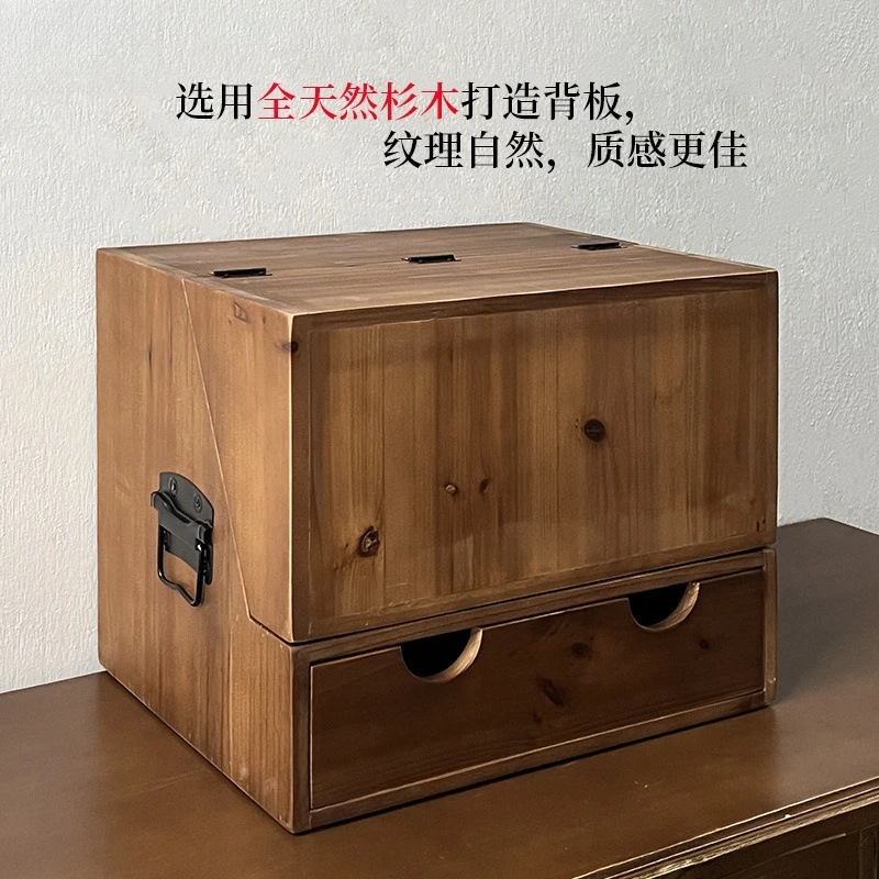 

Retro desktop storage box Bedroom drawer Solid wood multi-functional storage box Living room Japanese cosmetics display cabinet