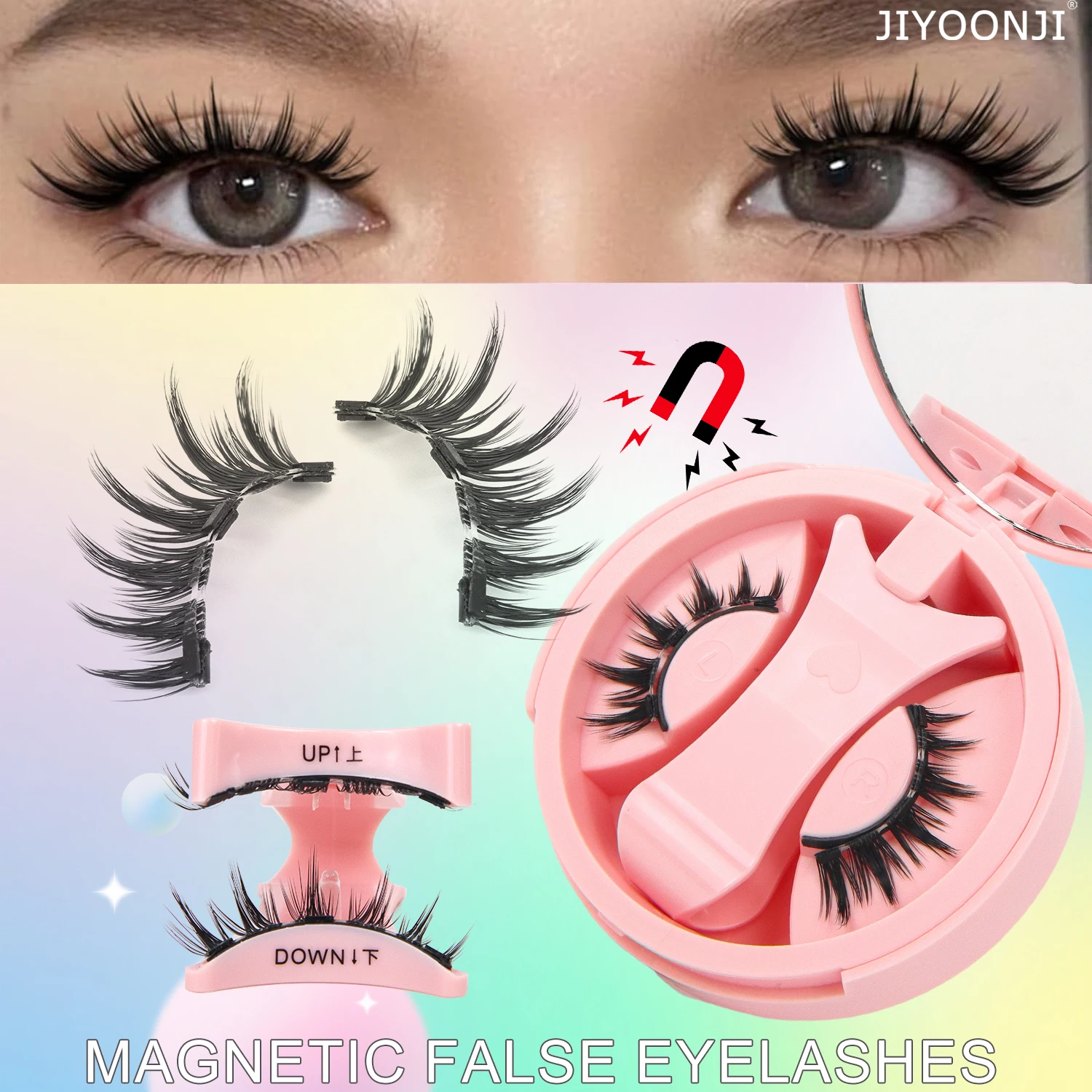 1 pair, anime-style magnetic false eyelashes, reusable magnetic eyelash set, waterproof, no glue required, suitable for sensitive eyes, natural tapered design, moistening effect, suitable for everyday makeup